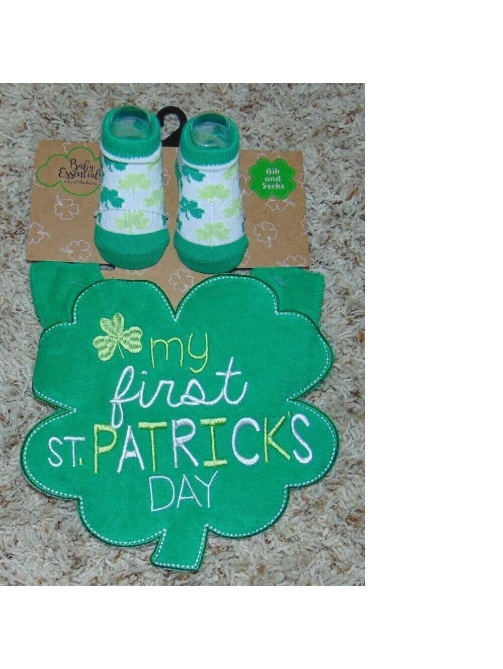 Baby Essentials My First St. Patricks Day Bib & Socks 0/6 months Green White
